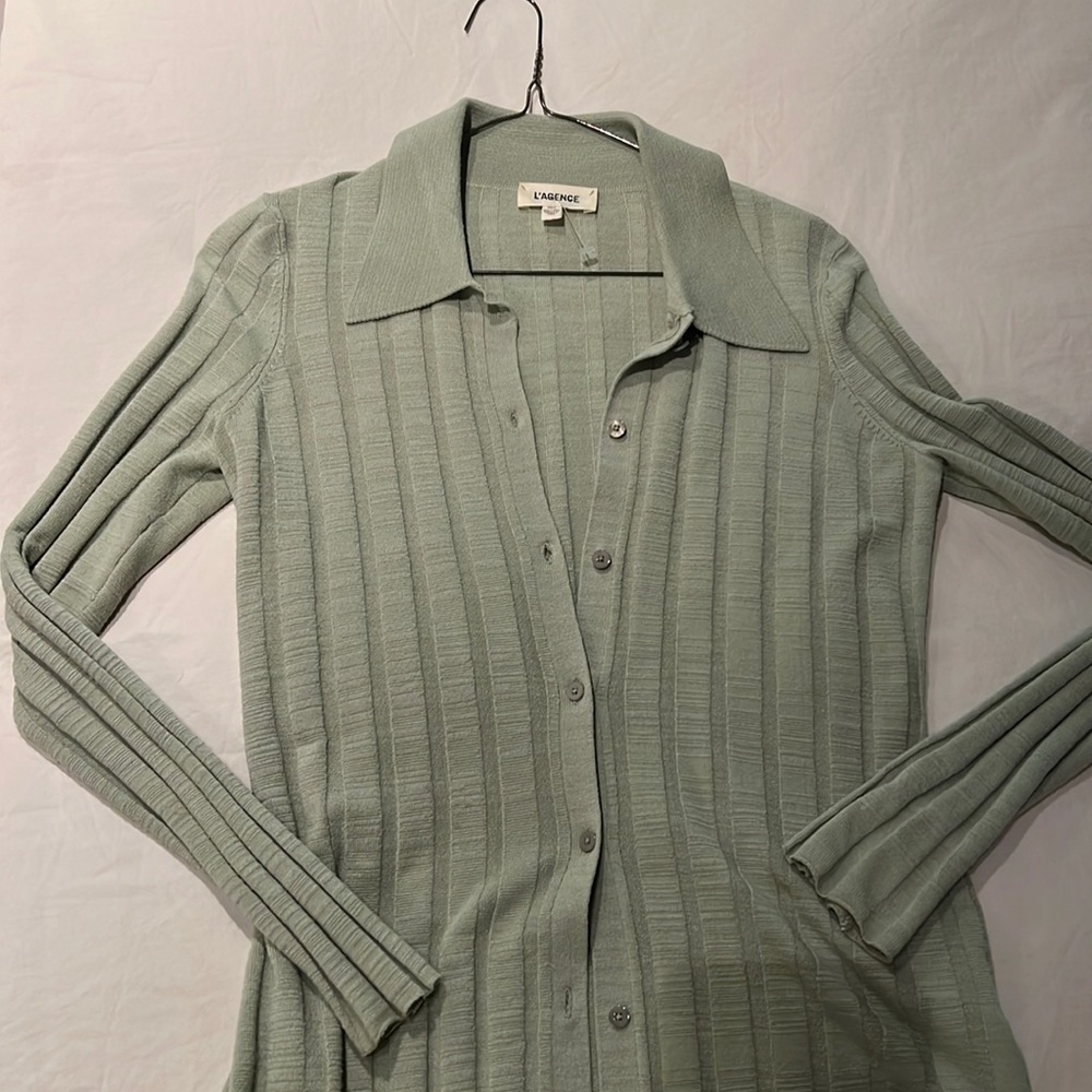 L’Agence Naya Rib Knit Polo Cardigan In Green